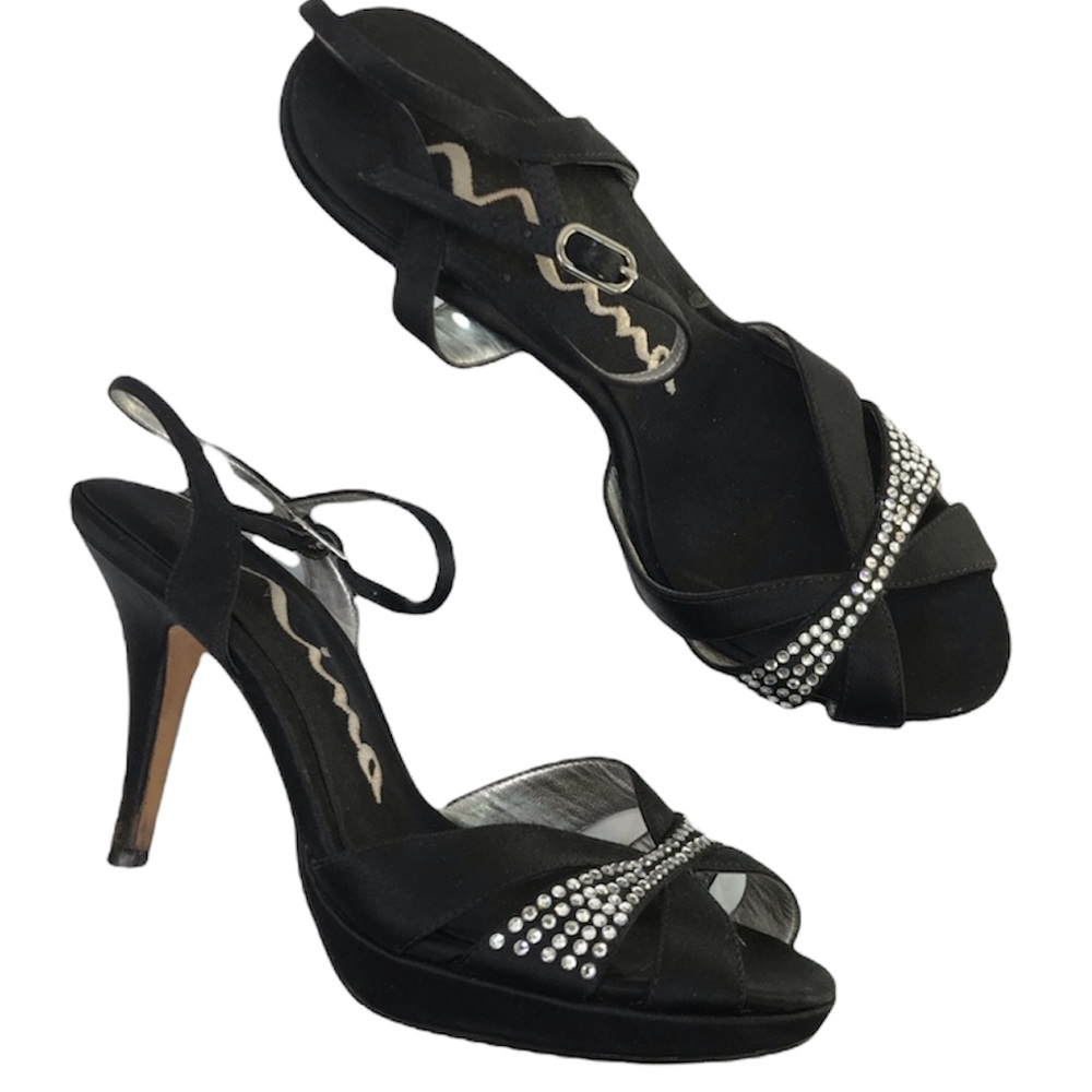 NINA Black Satin With Crystal Sparkle Heels Size 6